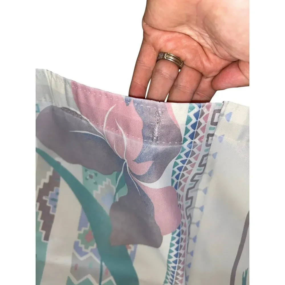 Vintage Sears Fabric Shower Curtain 80s Southwest Ikat Floral Pastel USA